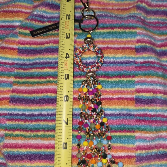 Coco + Carmen Bright Multicolor Beaded Tassel Keychain/ Bag Charm - Picture 2 of 4